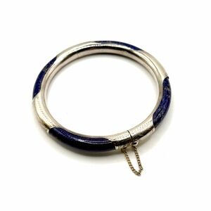 Elegant Silver and Blue Lapis Lazuli Bangle Bracelet